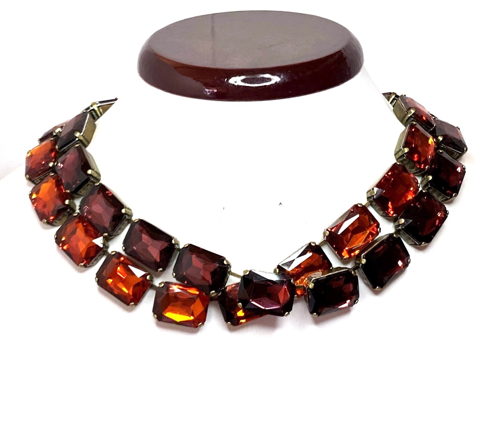 Burnt Orange Wine Crystal Georgian Collet Necklaces | Rhinestone Statement Choker | Anna Wintour Style