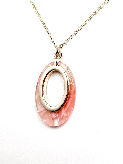 Light Pink Gold Acrylic Pendant | 14kt Gold Filled | Tortoise Shell Oval Pendant