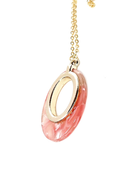 Light Pink Gold Acrylic Pendant | 14kt Gold Filled | Tortoise Shell Oval Pendant