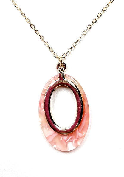 Light Pink Gold Acrylic Pendant | 14kt Gold Filled | Tortoise Shell Oval Pendant