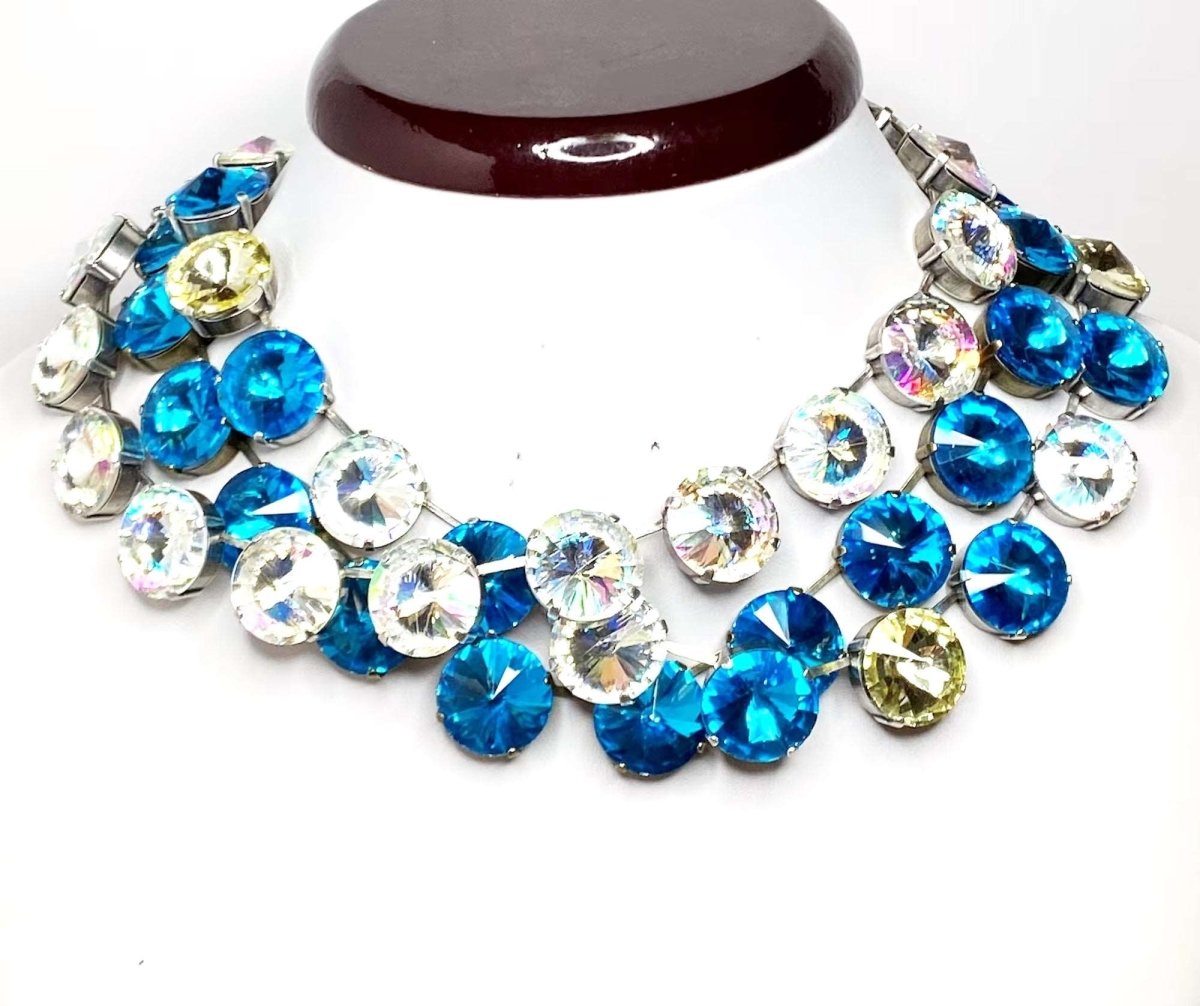 Aquamarine Clear Rhinestone Choker | Georgian Collet | Blue Riviere Necklace