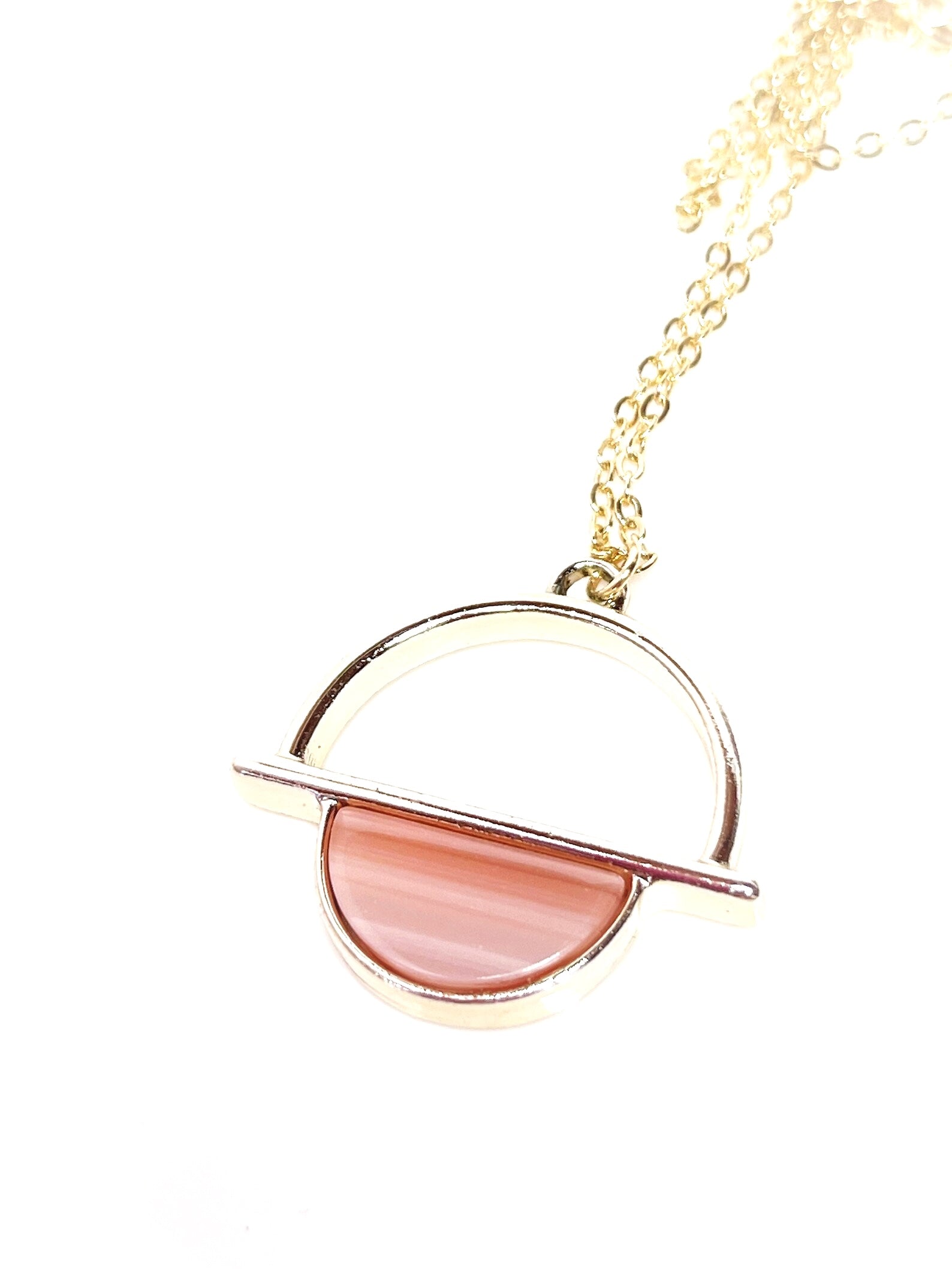 Pink Semi-circle Gold Acrylic Pendant | Gold Filled | Tortoise Shell Pendant