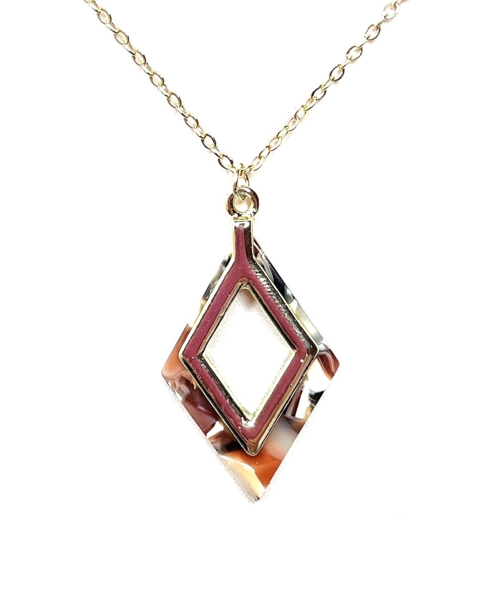 Brown Cream Gold Acrylic Pendant | Gold Filled | Tortoise Shell Diamond Pendant