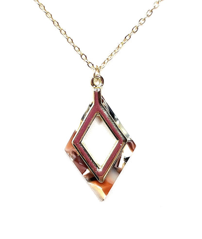 Brown Cream Gold Acrylic Pendant | Gold Filled | Tortoise Shell Diamond Pendant