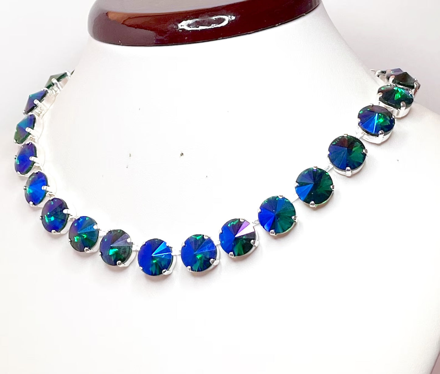 Anna Wintour Necklace, Clear Octagon Georgian Collet, Emerald AB Rhinestone Choker, Riviere Necklace, Statement Necklace, Layering Chokers