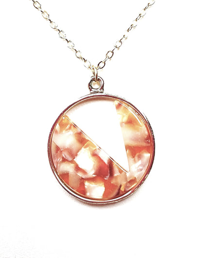 Orange Beige Gold Acrylic Pendant | Gold Filled | Tortoise Shell Round Pendant