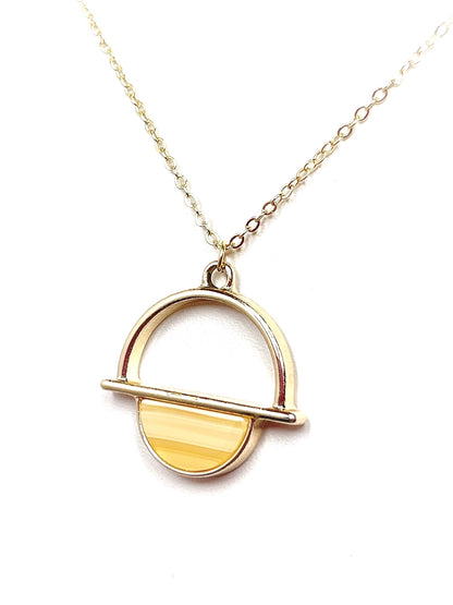 Yellow Semi-circle Gold Acrylic Pendant | Gold Filled | Tortoise Shell Round Pendant