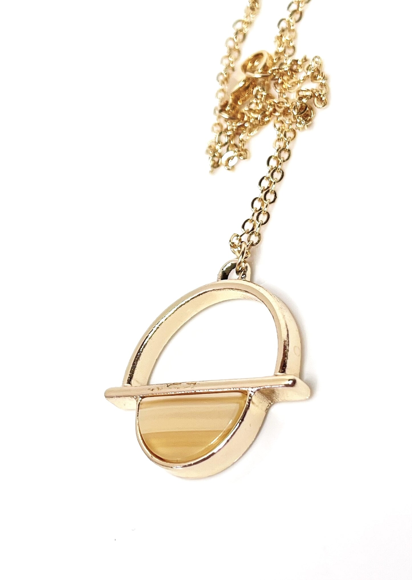 Yellow Semi-circle Gold Acrylic Pendant | Gold Filled | Tortoise Shell Round Pendant