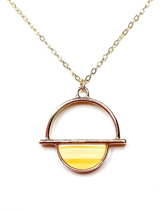 Yellow Semi-circle Gold Acrylic Pendant | Gold Filled | Tortoise Shell Round Pendant
