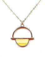 Yellow Semi-circle Gold Acrylic Pendant | Gold Filled | Tortoise Shell Round Pendant