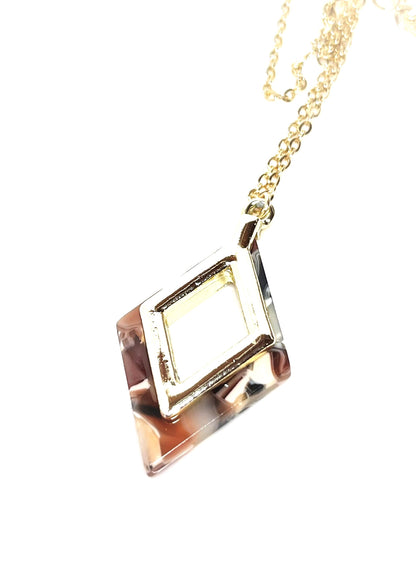 Brown Cream Gold Acrylic Pendant | Gold Filled | Tortoise Shell Diamond Pendant