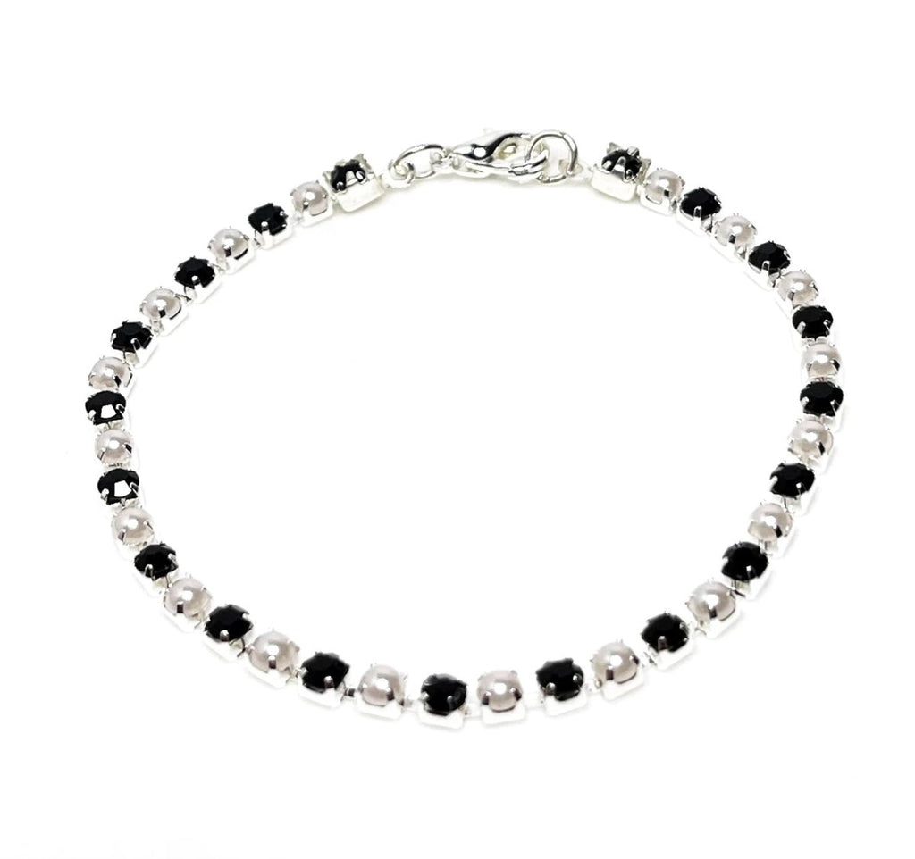 Minimalist Black Crystal and Pearl Bracelet | Dainty Tennis Bracelet