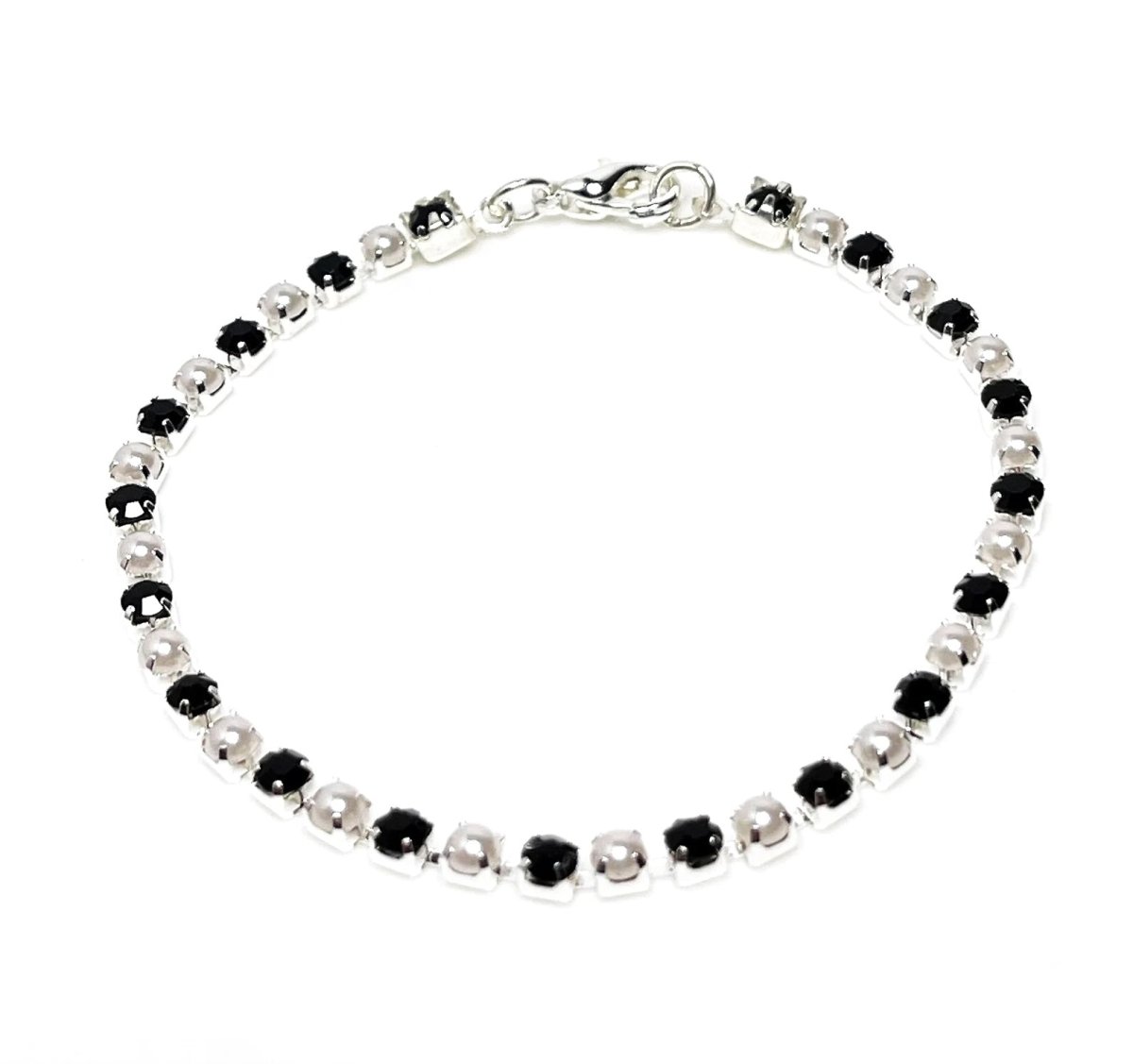 Minimalist Black Crystal and Pearl Bracelet | Dainty Tennis Bracelet