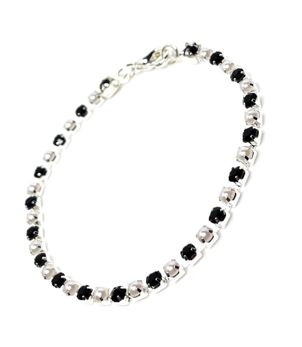 Minimalist Black Crystal and Pearl Bracelet | Dainty Tennis Bracelet