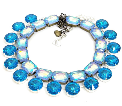 Aquamarine Crystal Chokers | Light Blue Riviere Necklace | Anna Wintour Style