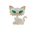 White Green Eyed Sitting Cat Brooch | Gift for Cat Lovers