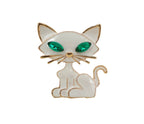 White Green Eyed Sitting Cat Brooch | Gift for Cat Lovers