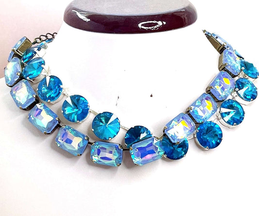 Aquamarine Crystal Chokers | Light Blue Riviere Necklace | Anna Wintour Style