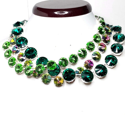 Emerald Peridot Georgian Collet Crystal Chokers, Anna Wintour Style, Riviere Necklaces