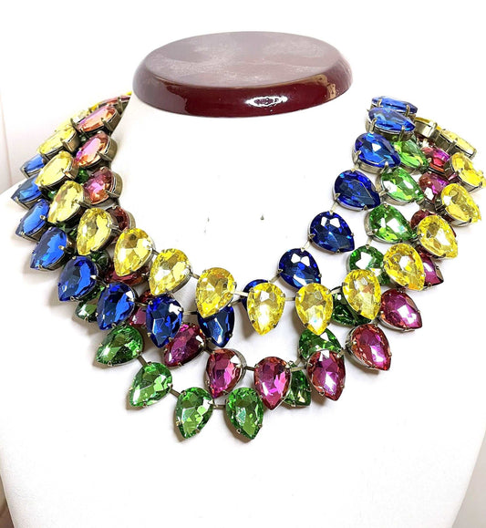 Multicolour Crystal Georgian Collet Necklaces | Riviere Teadrop Necklace | Anna Wintour Style