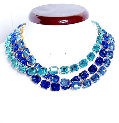 Blue Omber Crystal Georgian Collet Necklaces | Anna Wintour Style | Sapphire Riviere Choker