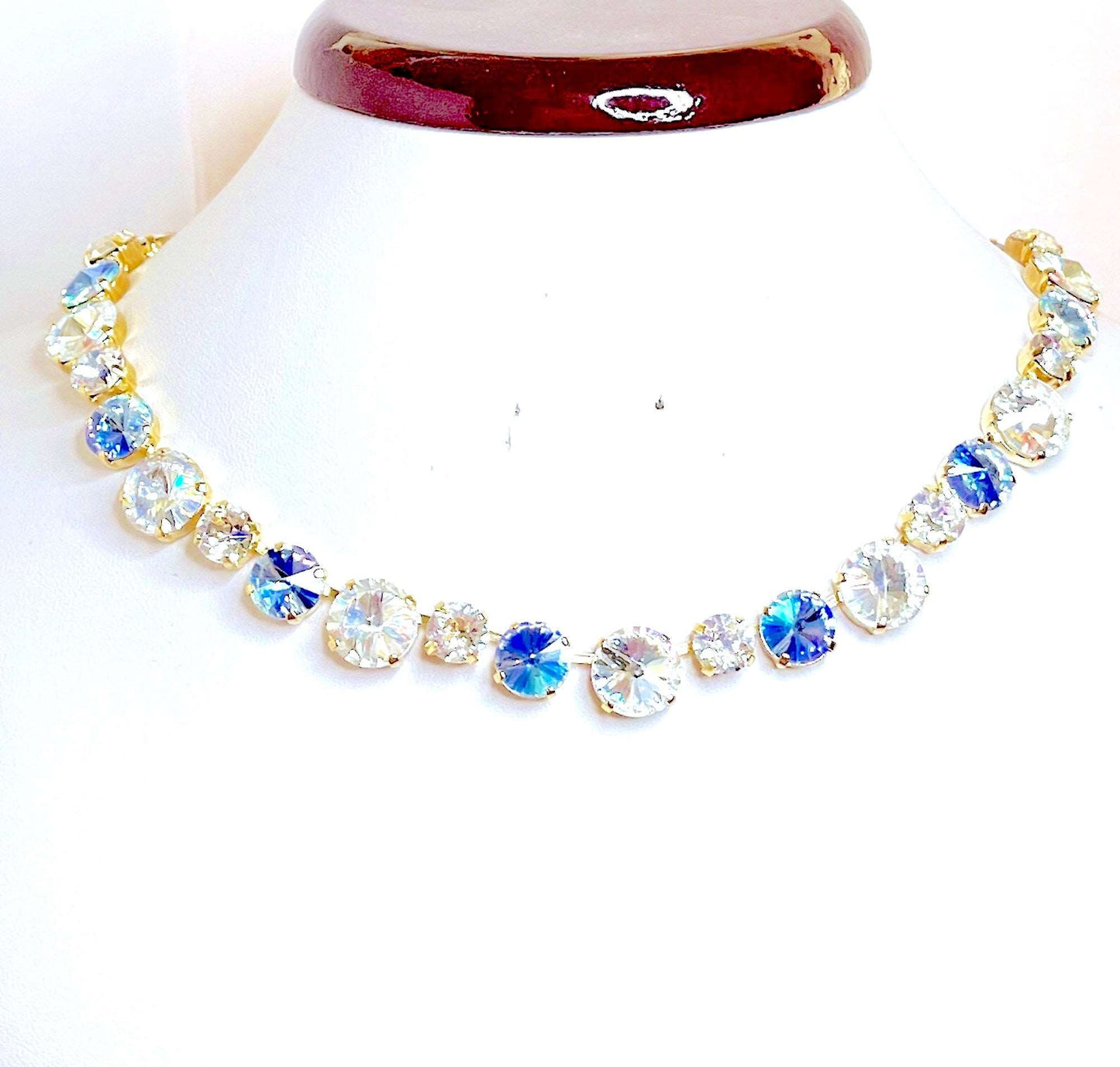 Blue Clear Crystal Necklace | Georgian Collet | Riviere Necklace | Dainty Stone Bridal Choker