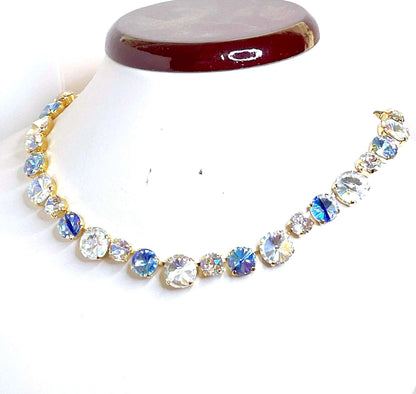 Blue Clear Crystal Necklace | Georgian Collet | Riviere Necklace | Dainty Stone Bridal Choker