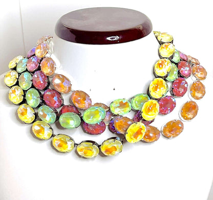 Pastel Multicolour Crystal Necklace | Georgian Collet Choker | Anna Wintour Style