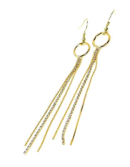 Extra Long Gold Tassel Earrings | Gold Crystal Earrings | Long Gold CZ Tassels | Minimalist Drops