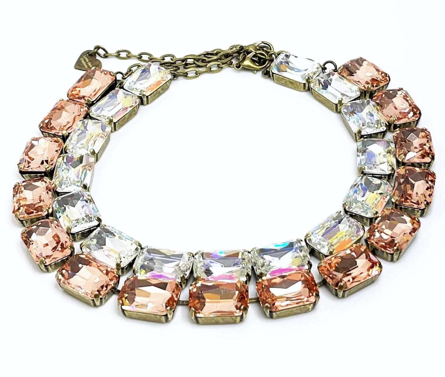 Rose Peach Crystal Necklace | Anna Wintour Style | Clear Georgian Collet | Statement Riviere Choker