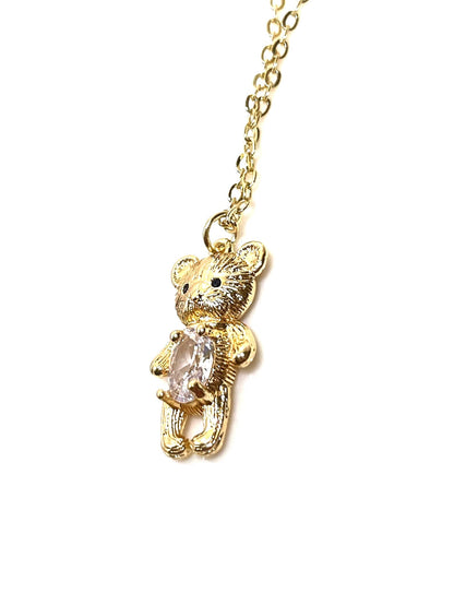 Cute Teddy Bear Crystal Necklace | Dainty Jewellery | 14kt Gold Filled Chain | Bear Lovers Gift