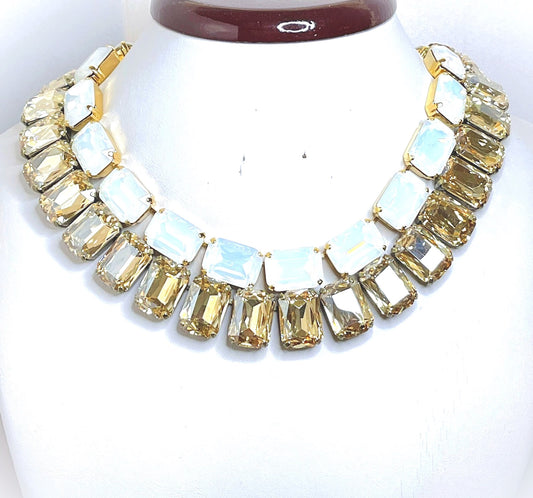 White Opal Crystal Necklace | Wedding Jewellery | Light Silk Crystal Choker | Statement Necklace