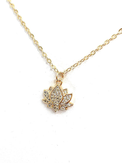 Lotus Flower Crystal Gold Pendant | Indian Flower Pendant | Gold Filled | Minimalist Jewellery