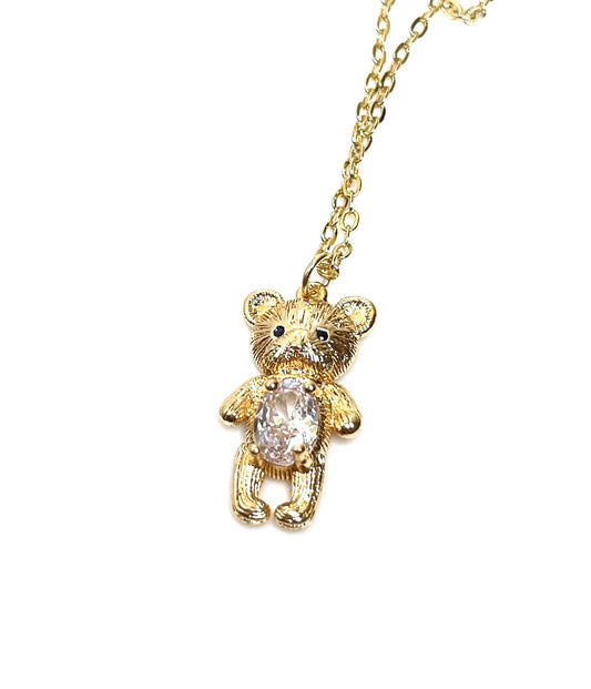 Cute Teddy Bear Crystal Necklace, Dainty Jewellery, 14kt Gold Filled Chain, Bear Lovers Gift, Minimalist Pendant, Necklace for Women