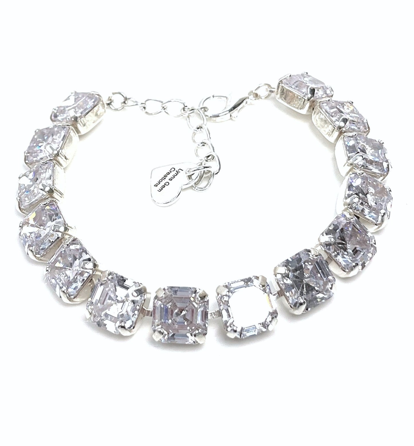 Clear Crystal Bracelet | Sparkly Ascher Cut Wedding Bracelet | Statement Jewellery