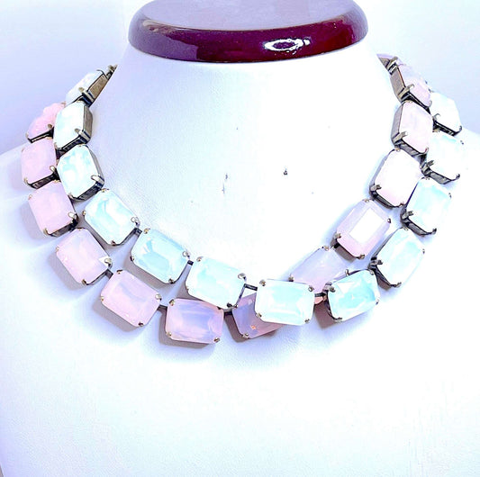 Pink Opal Crystal Necklace, Anna Wintour Necklace, Georgian Collet Crystal Choker, Riviere Necklace, Statement Necklace, Layering Chokers