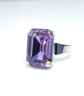 Violet Crystal Ring | Large Purple Ring | Silver Plated | Georgian Collet | Rectangle Statement Ring