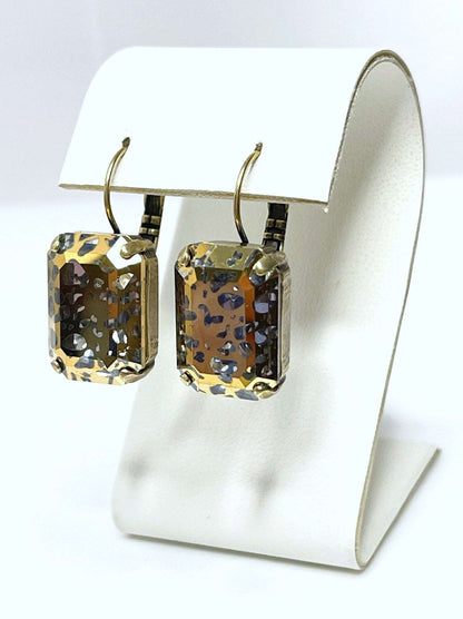 Gold Patina Crystal Earrings | Vintage Style | Georgian Collet | Rectangle Statement Drops