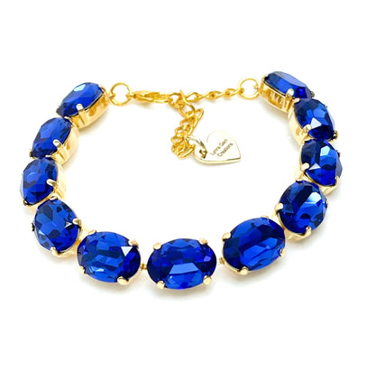 Sapphire Blue Crystal Bracelet | Gold Plated | Oval Blue Tennis Bracelet | Georgian Bracelet