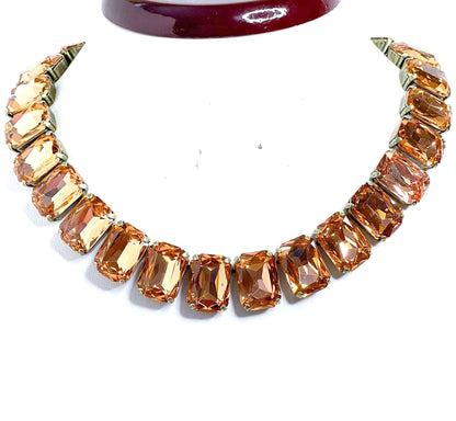 Rose Peach Crystal Necklace | Anna Wintoue Style | Peach Georgian Collet Statement Choker