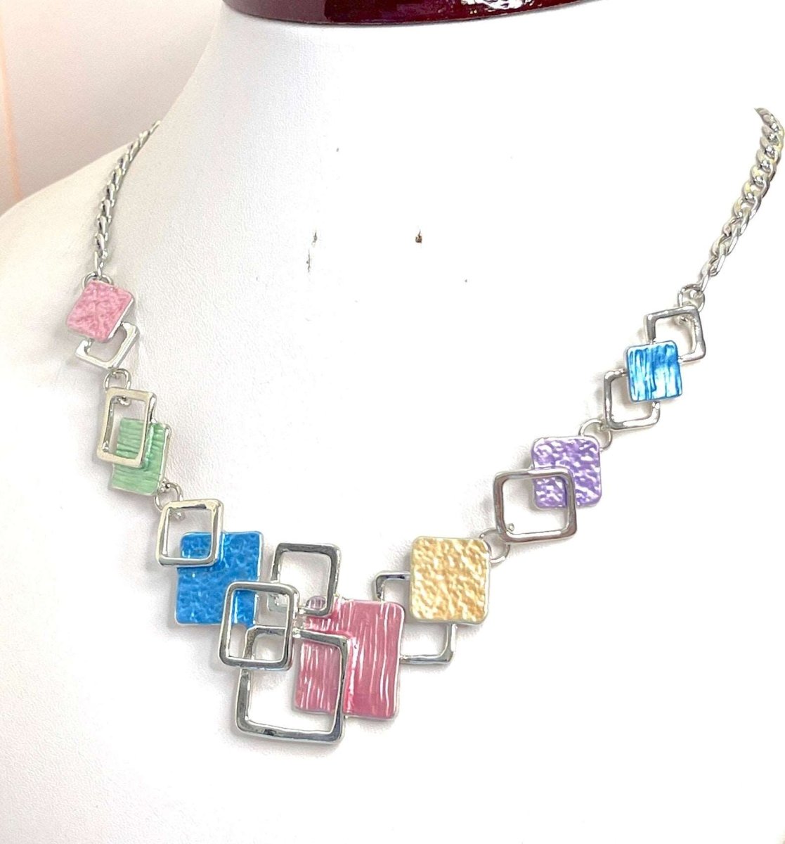 Multicolour Geometric Necklace | Modern Style Jewellery | Pastel Enamel Necklace