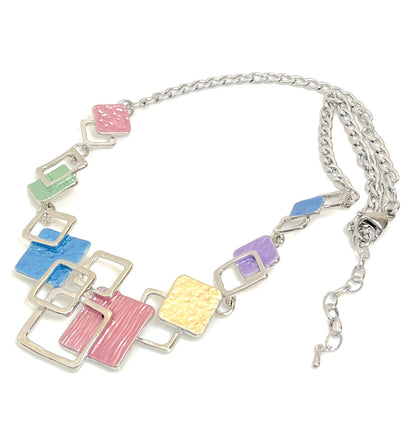 Multicolour Geometric Necklace | Modern Style Jewellery | Pastel Enamel Necklace