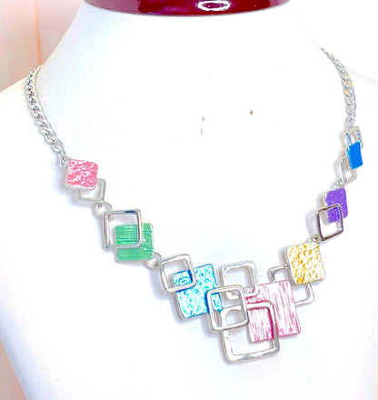 Multicolour Geometric Necklace | Modern Style Jewellery | Pastel Enamel Necklace