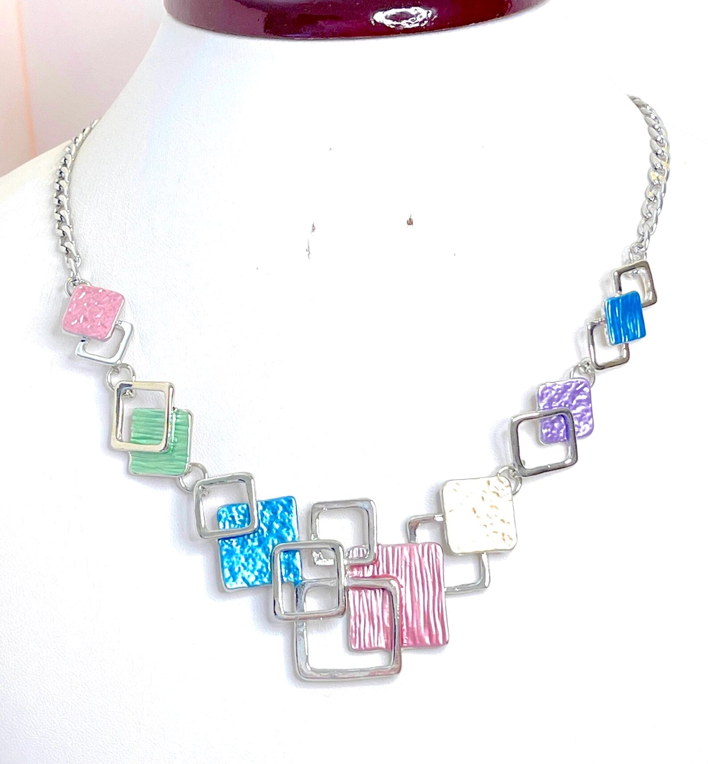 Multicolour Geometric Necklace | Modern Style Jewellery | Pastel Enamel Necklace