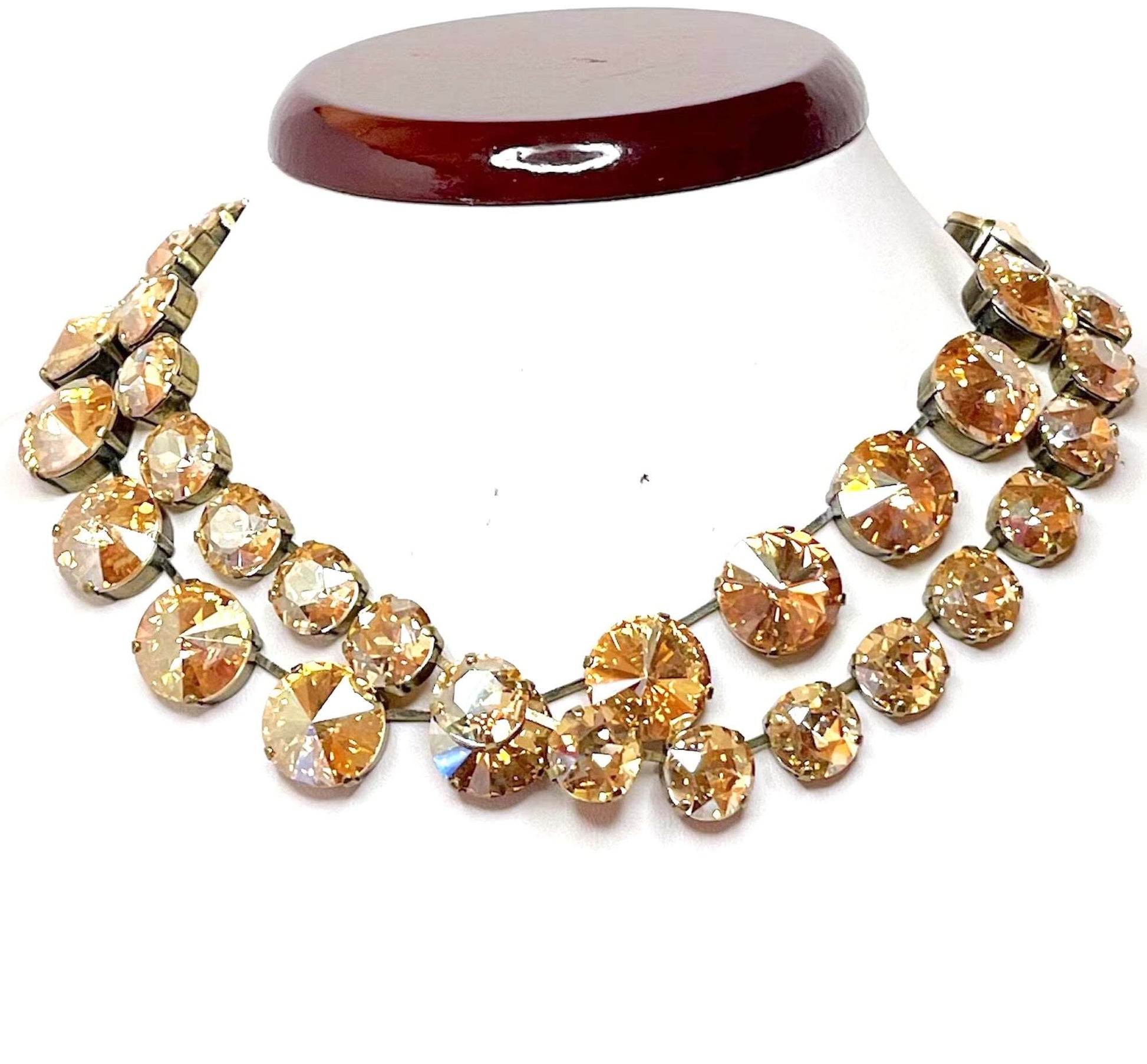 Light Silk Crystal Georgian Collet Choker | Anna Wintour Style | Gold Riviere Necklace
