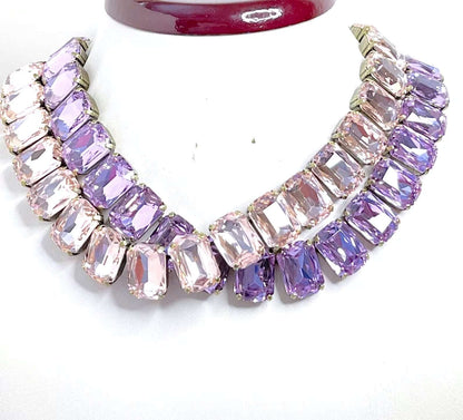 Violet Pink Georgian Collet Necklaces, Crystal Choker, Anna Wintour Style, Purple Riviere Necklace