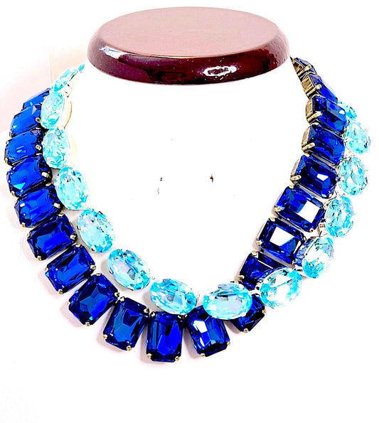 Aquamarine Sapphire Georgian Collet Necklaces | Crystal Chokers | Anna Wintour Style
