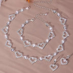 Clear Hollow Crystal Heart Necklace Bracelet and Earrings Set | Wedding Jewellery