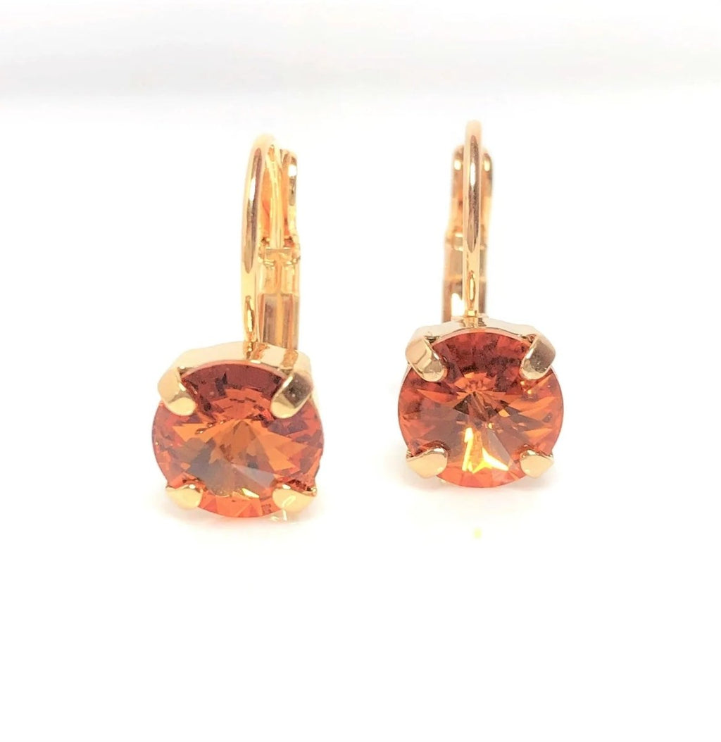 Topaz Austrian Crystal Earrings | 8mm Crystal Drops | Gold Plated