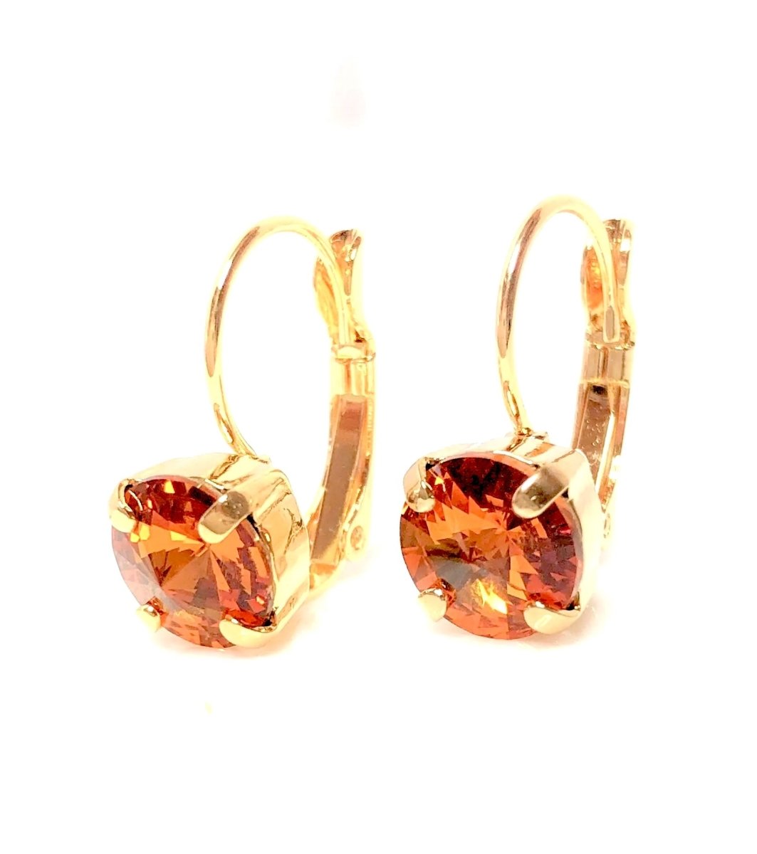 Topaz Austrian Crystal Earrings | 8mm Crystal Drops | Gold Plated